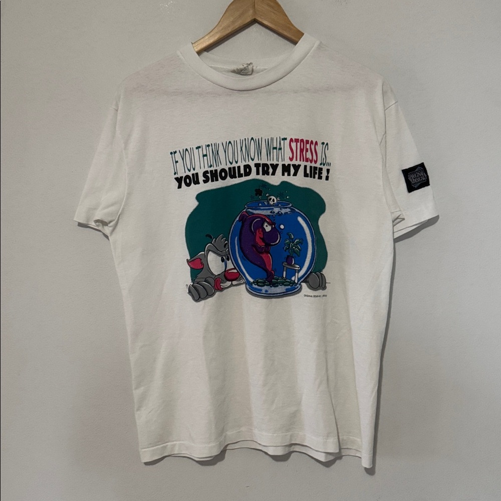 Vintage Cat Fishbowl T-Shirt / Medium / 1997 / Funny